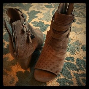 Brown peep toe boots